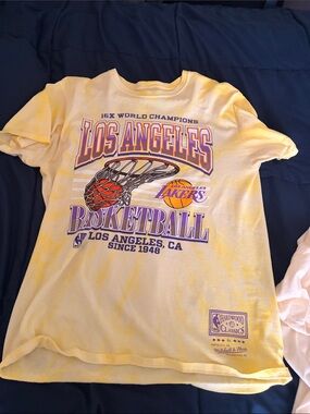 Mitchell & Ness Pale Yellow Crewneck Tee with Vintage Logo